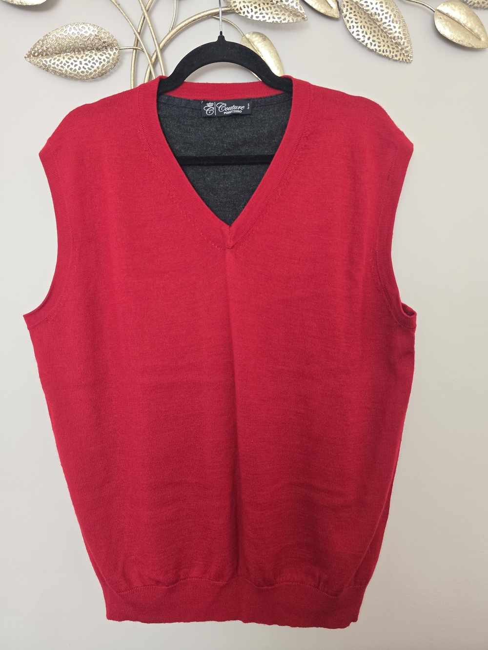 Point Zero Couture Wool Bright Red V-Neck Men's Sweater Vest